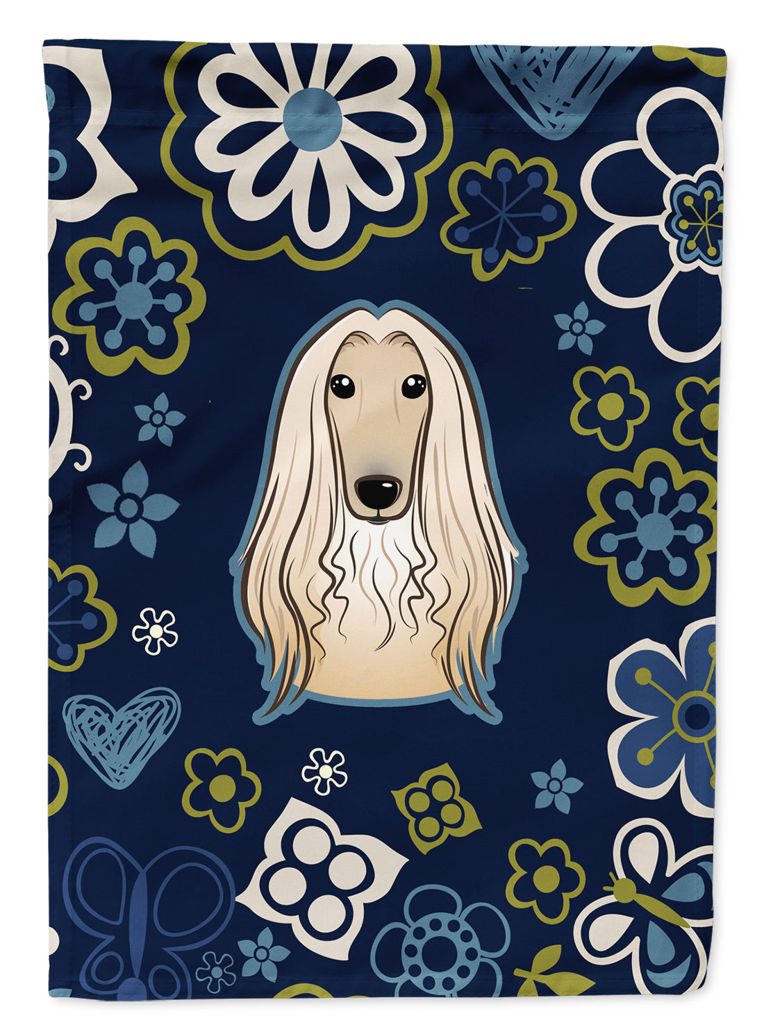 Blue Flowers Afghan Hound Flag Garden Size  the-store.com.