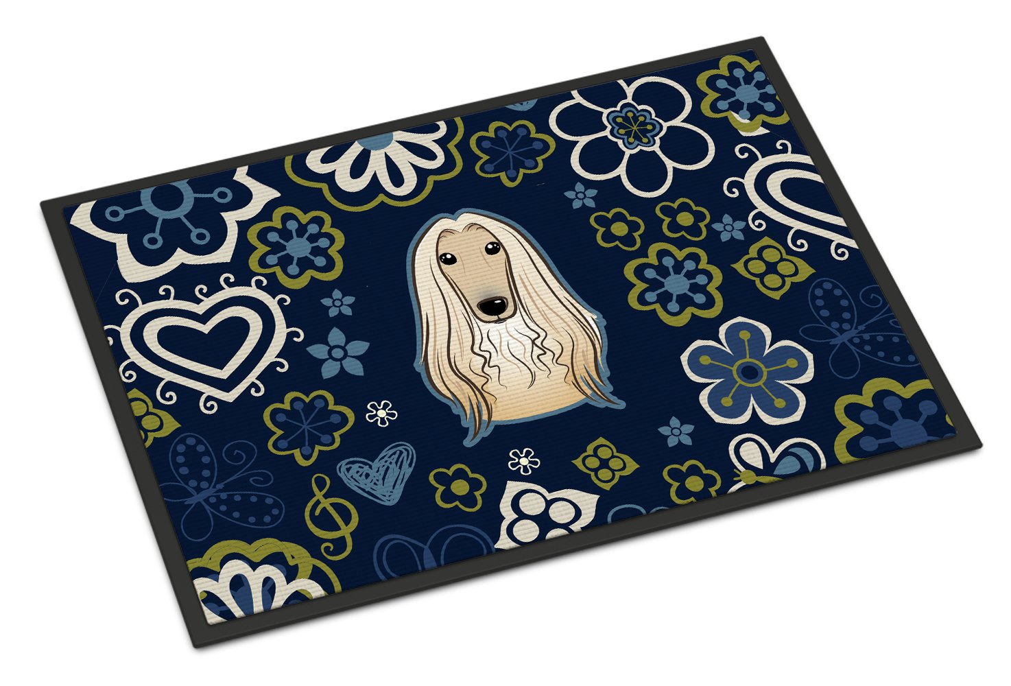 Blue Flowers Afghan Hound Indoor or Outdoor Mat 24x36 BB5095JMAT by Caroline's Treasures