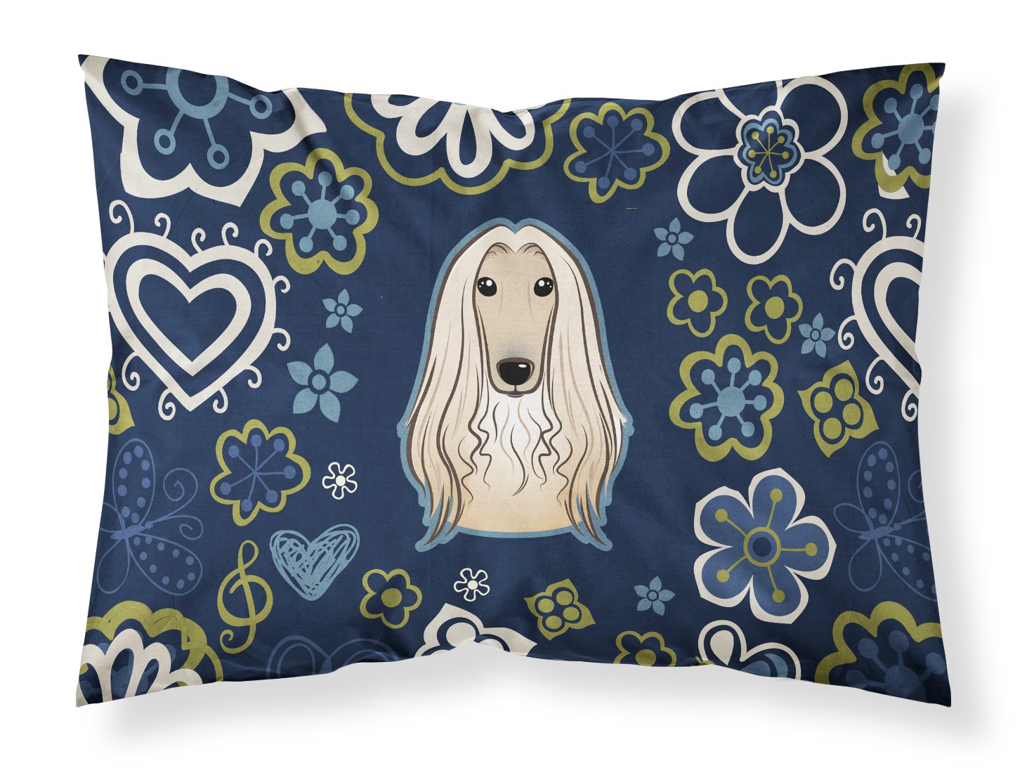 Blue Flowers Afghan Hound Fabric Standard Pillowcase BB5095PILLOWCASE by Caroline's Treasures