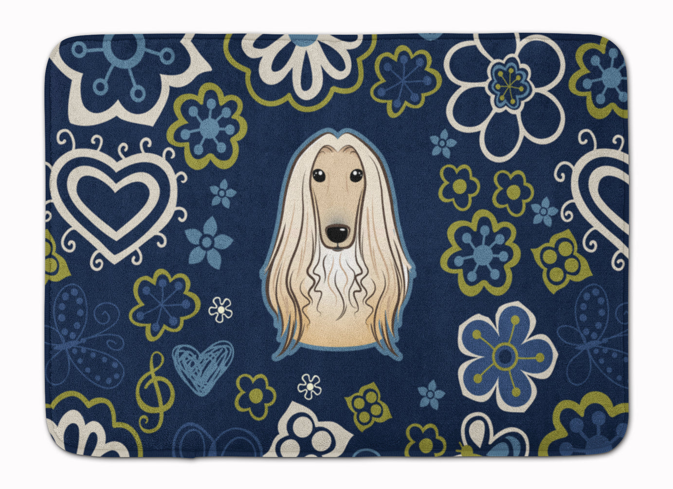 Blue Flowers Afghan Hound Machine Washable Memory Foam Mat BB5095RUG - the-store.com