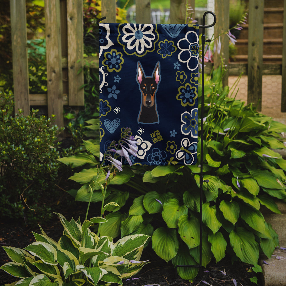 Blue Flowers Doberman Pinscher Flag Garden Size  the-store.com.