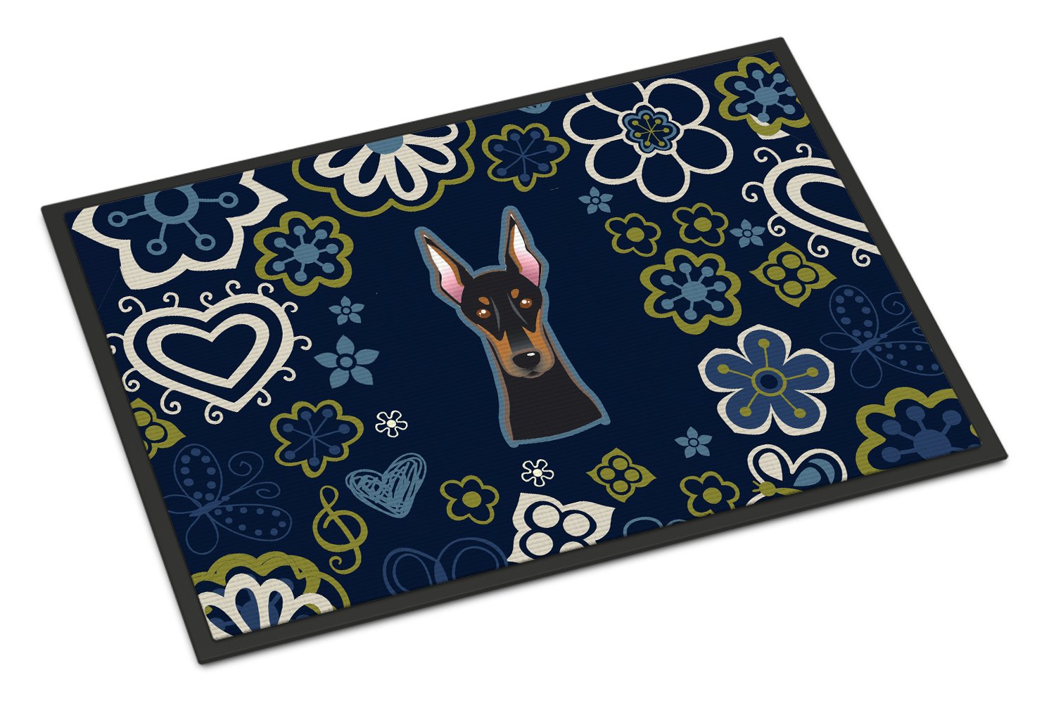 Blue Flowers Doberman Pinscher Indoor or Outdoor Mat 24x36 BB5096JMAT by Caroline's Treasures