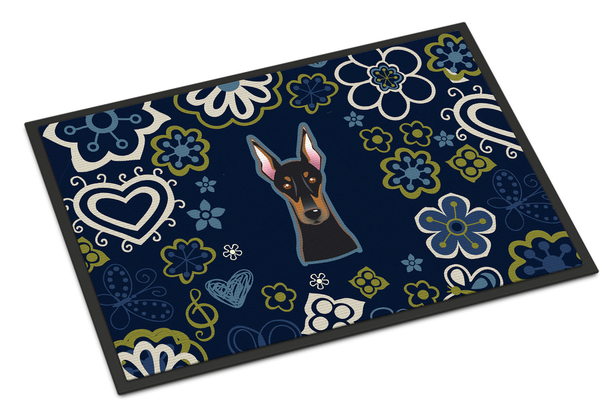 Blue Flowers Doberman Pinscher Indoor or Outdoor Mat 18x27 BB5096MAT - the-store.com