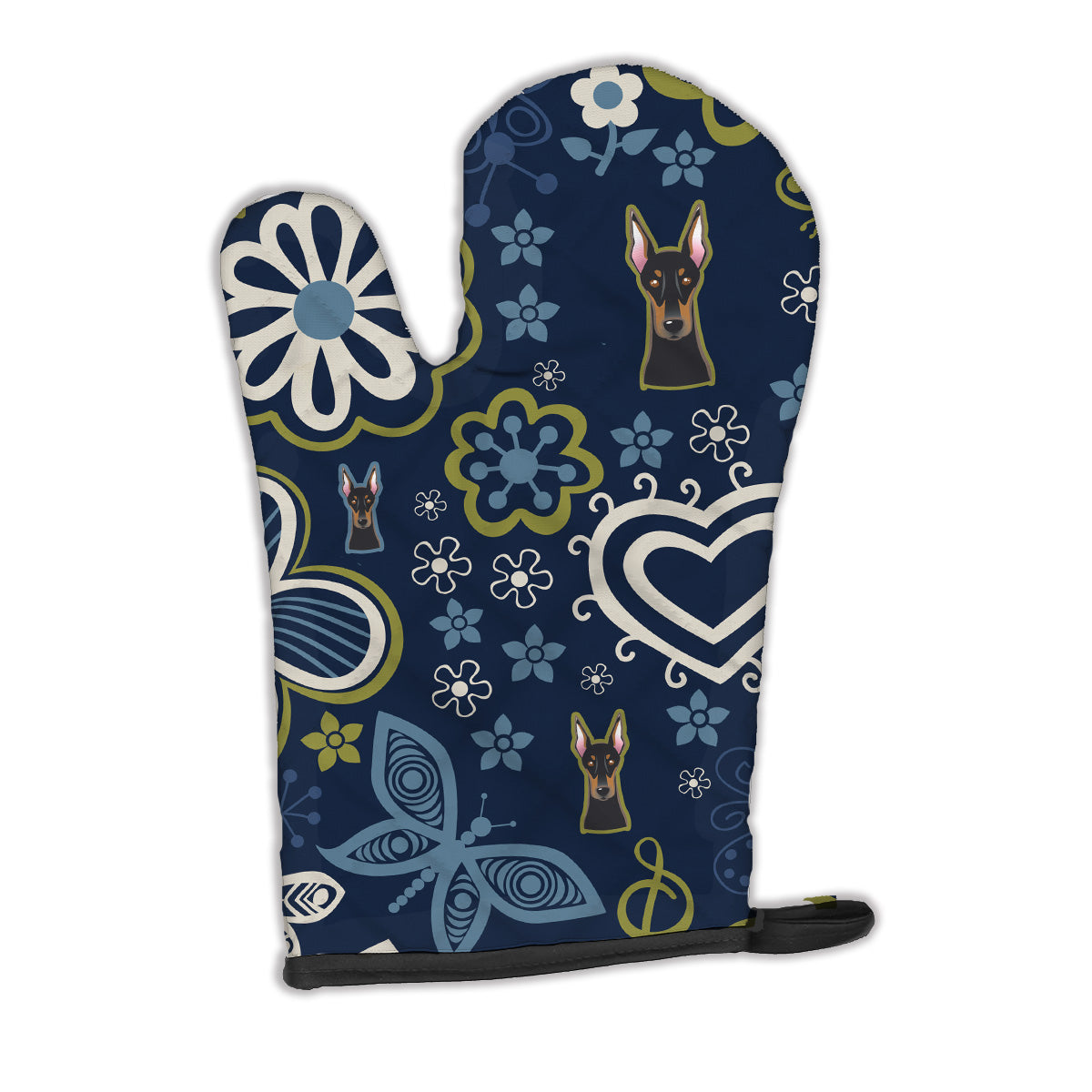 Blue Flowers Doberman Pinscher Oven Mitt BB5096OVMT  the-store.com.