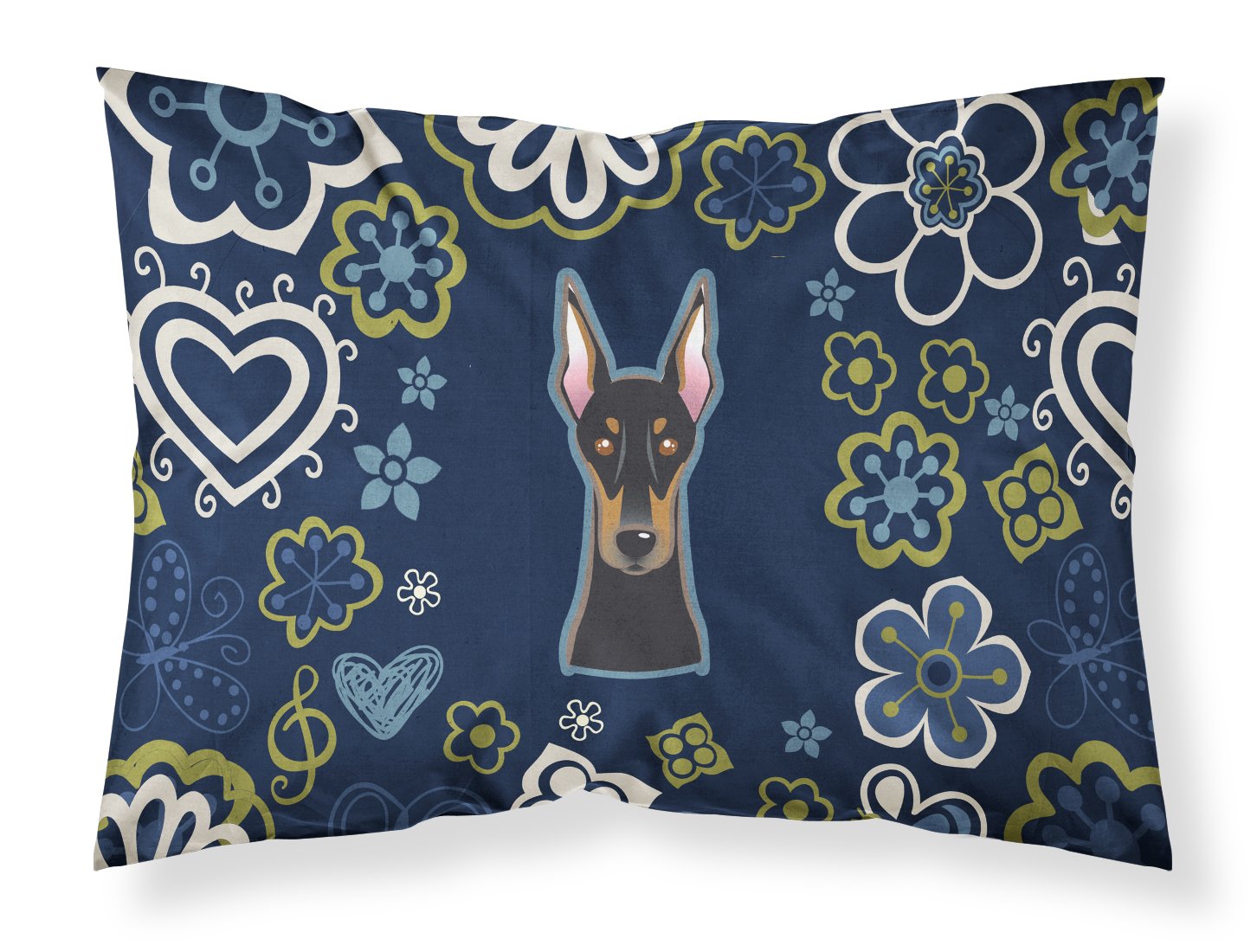 Blue Flowers Doberman Pinscher Fabric Standard Pillowcase BB5096PILLOWCASE by Caroline's Treasures