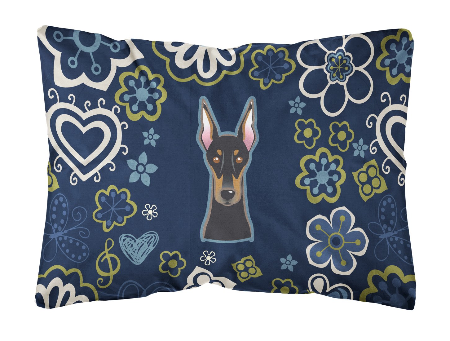 Blue Flowers Doberman Pinscher Canvas Fabric Decorative Pillow BB5096PW1216 by Caroline's Treasures