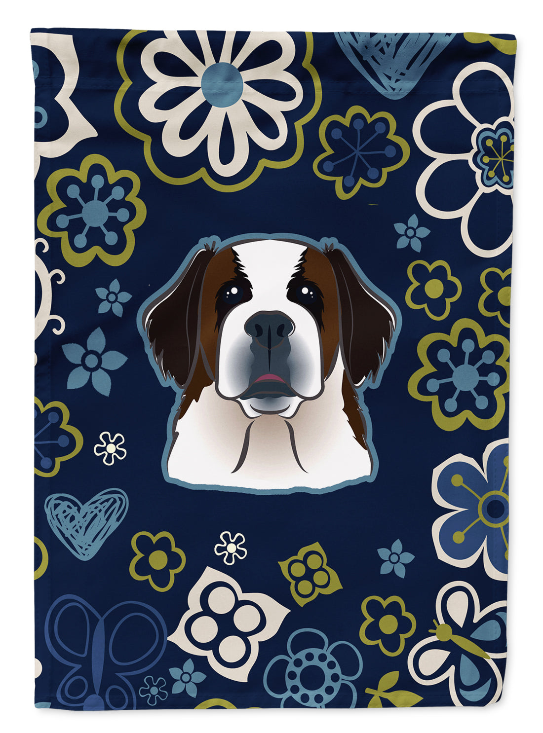 Blue Flowers Saint Bernard Flag Garden Size BB5097GF  the-store.com.