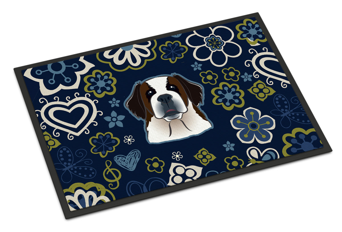 Blue Flowers Saint Bernard Indoor or Outdoor Mat 18x27 BB5097MAT - the-store.com