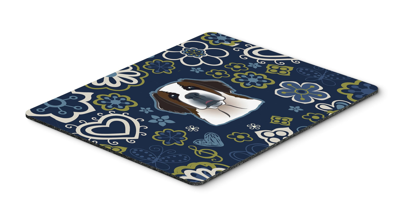 Blue Flowers Saint Bernard Mouse Pad, Hot Pad or Trivet BB5097MP by Caroline's Treasures