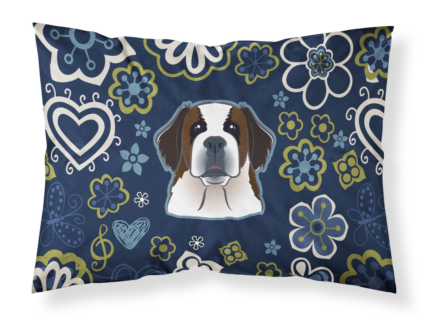 Blue Flowers Saint Bernard Fabric Standard Pillowcase BB5097PILLOWCASE by Caroline's Treasures