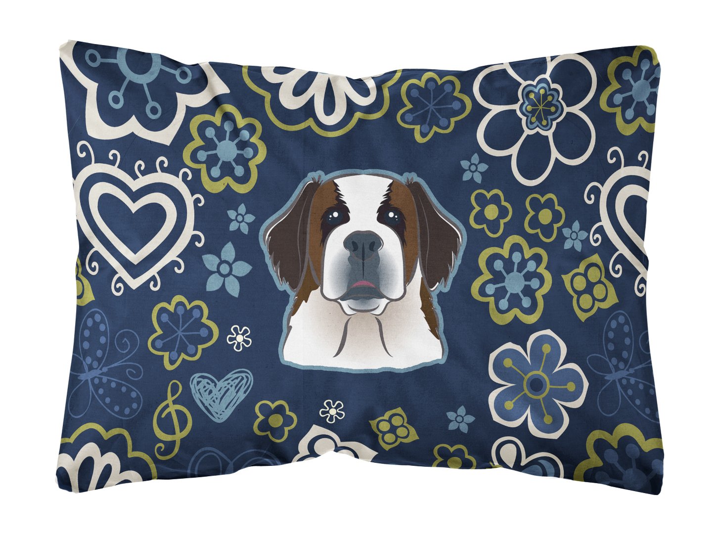 Blue Flowers Saint Bernard Canvas Fabric Decorative Pillow BB5097PW1216 by Caroline's Treasures