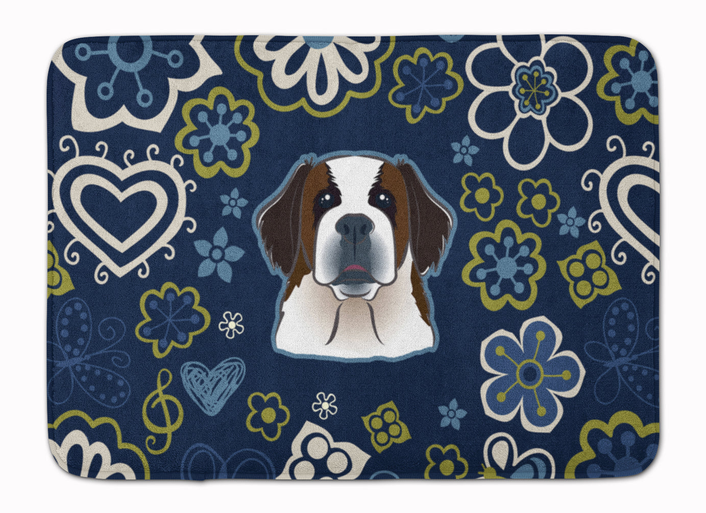 Blue Flowers Saint Bernard Machine Washable Memory Foam Mat BB5097RUG - the-store.com