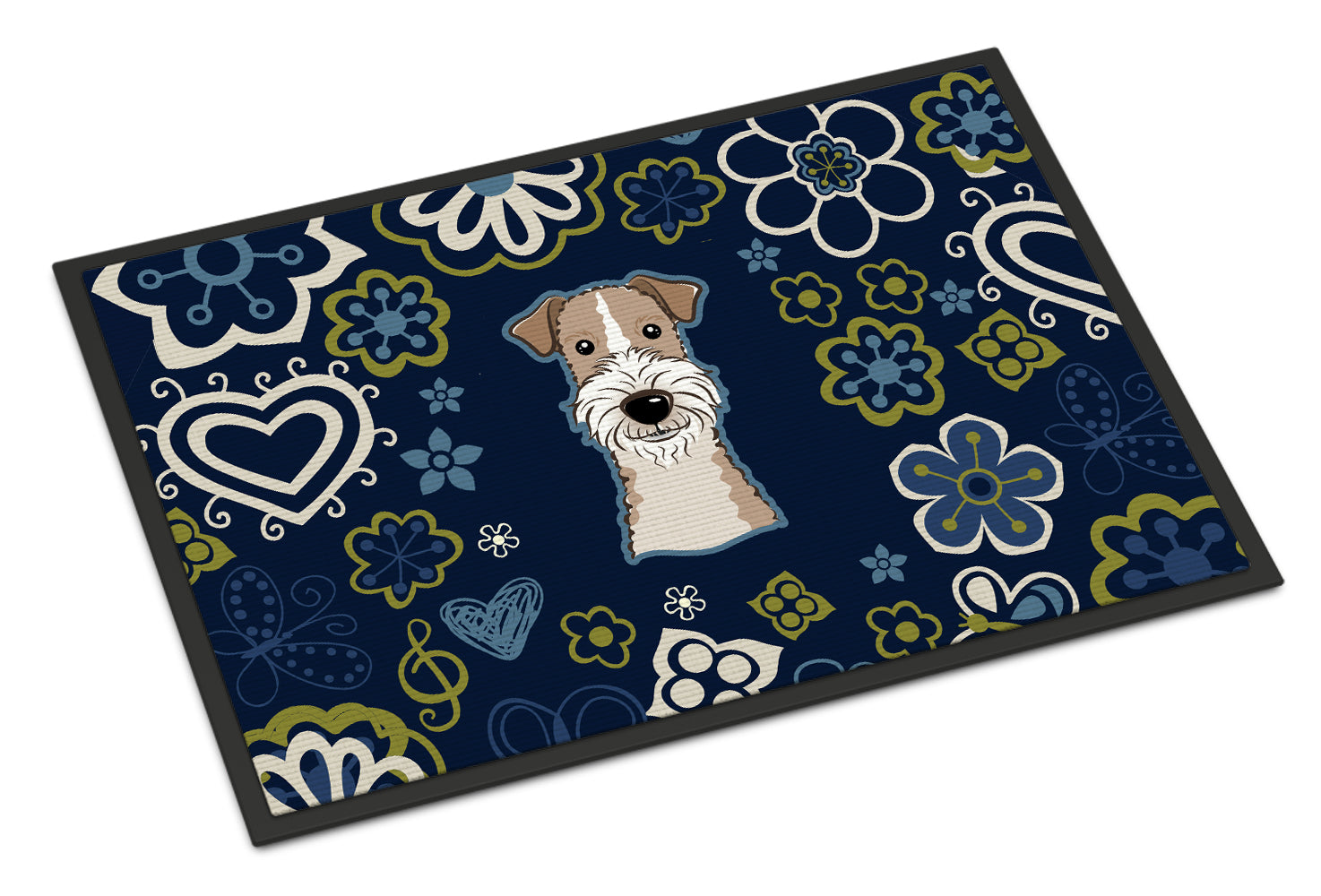 Blue Flowers Wire Haired Fox Terrier Indoor or Outdoor Mat 18x27 BB5098MAT - the-store.com