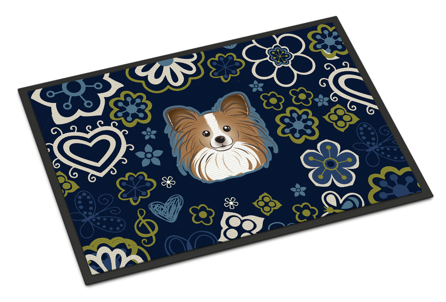 Blue Flowers Papillon Indoor or Outdoor Mat 18x27 BB5099MAT - the-store.com