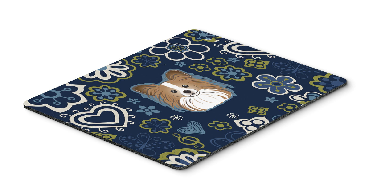 Blue Flowers Papillon Mouse Pad, Hot Pad or Trivet by Caroline's Treasures