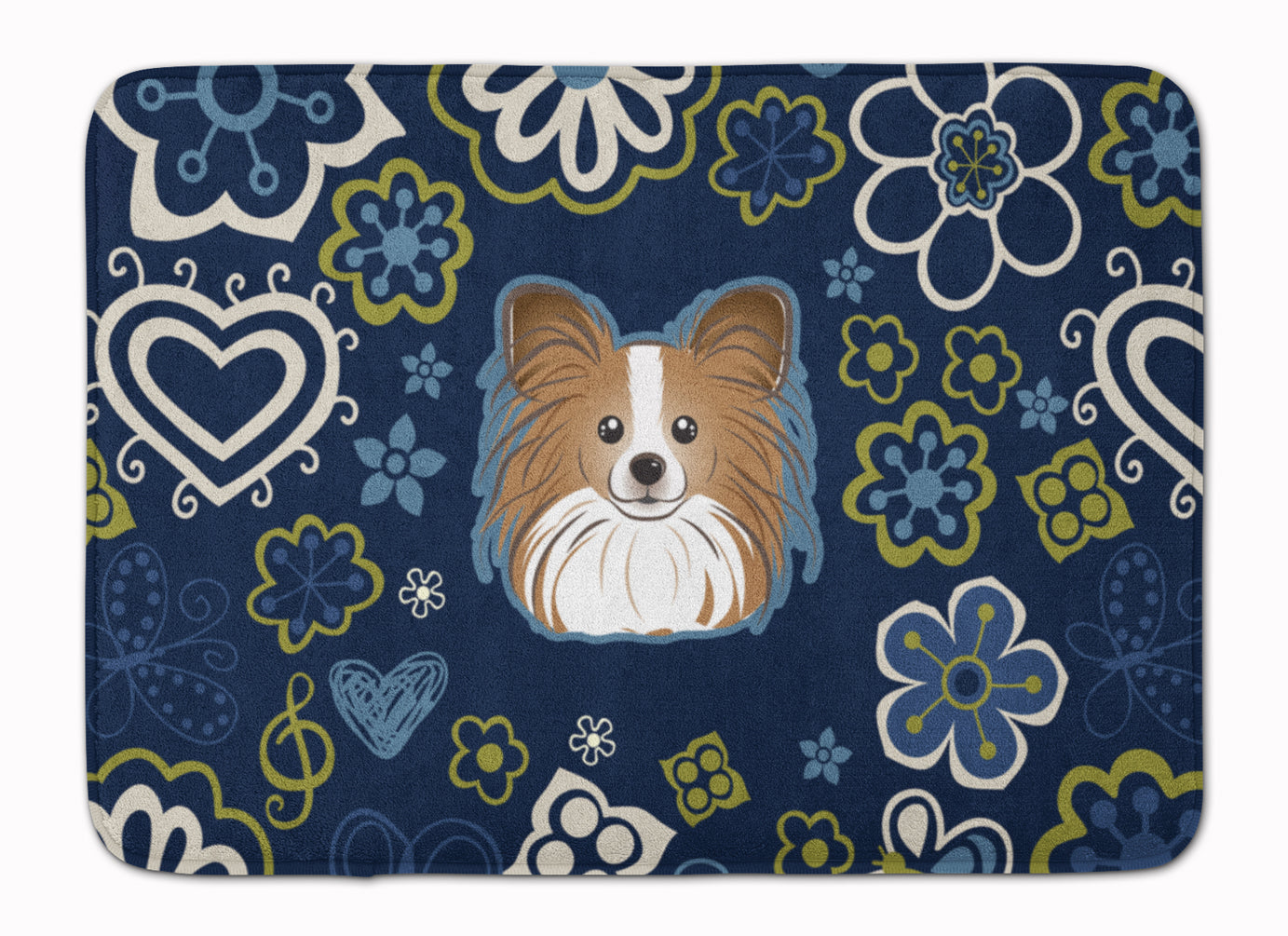 Blue Flowers Papillon Machine Washable Memory Foam Mat BB5099RUG - the-store.com