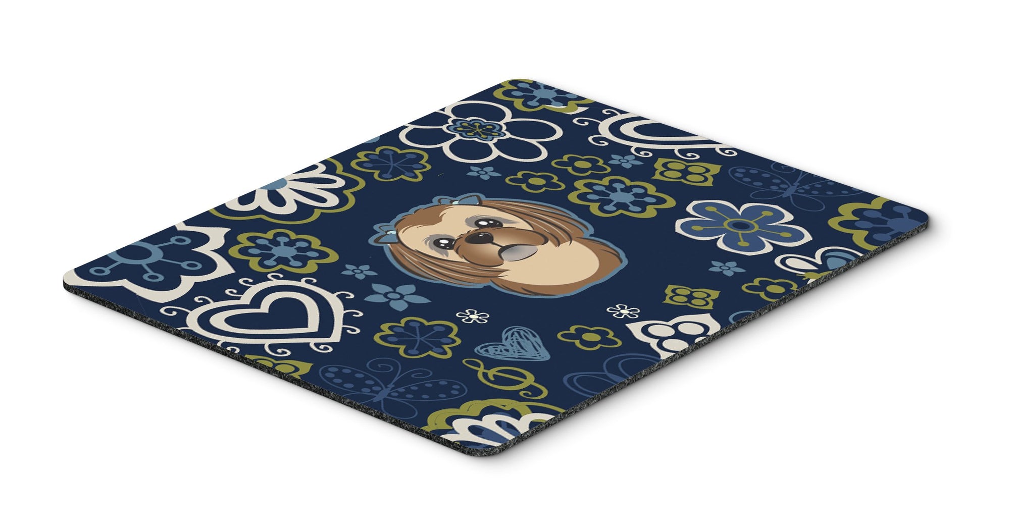 Blue Flowers Chocolate Brown Shih Tzu Mouse Pad, Hot Pad or Trivet by Caroline's Treasures