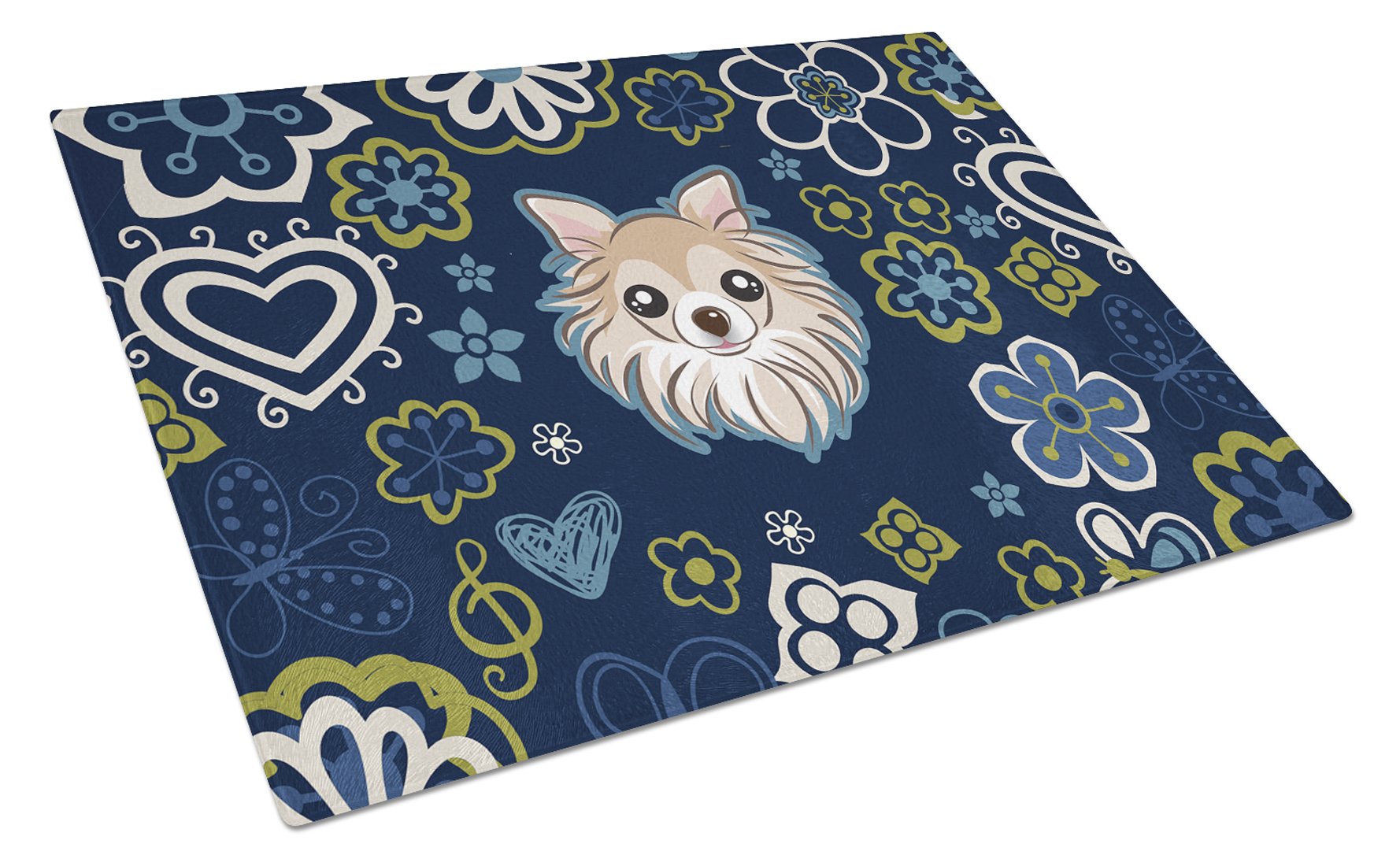 Blue Flowers Chihuahua Glass Cutting Board Large BB5102LCB by Caroline's Treasures