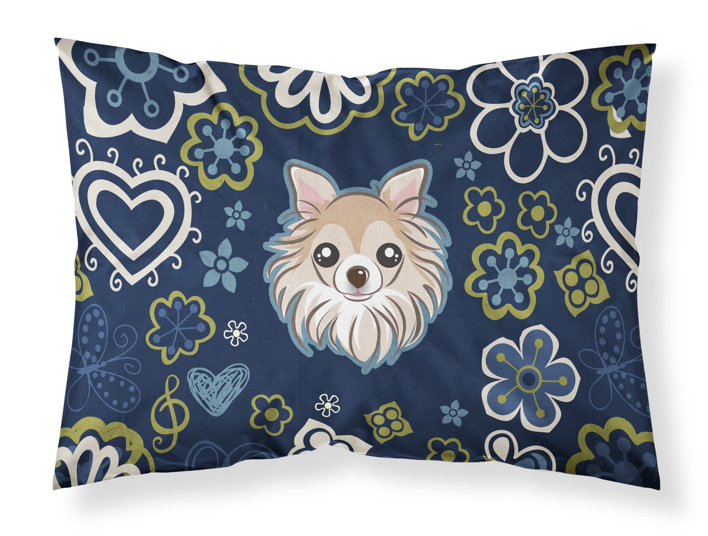 Blue Flowers Chihuahua Fabric Standard Pillowcase BB5102PILLOWCASE by Caroline's Treasures