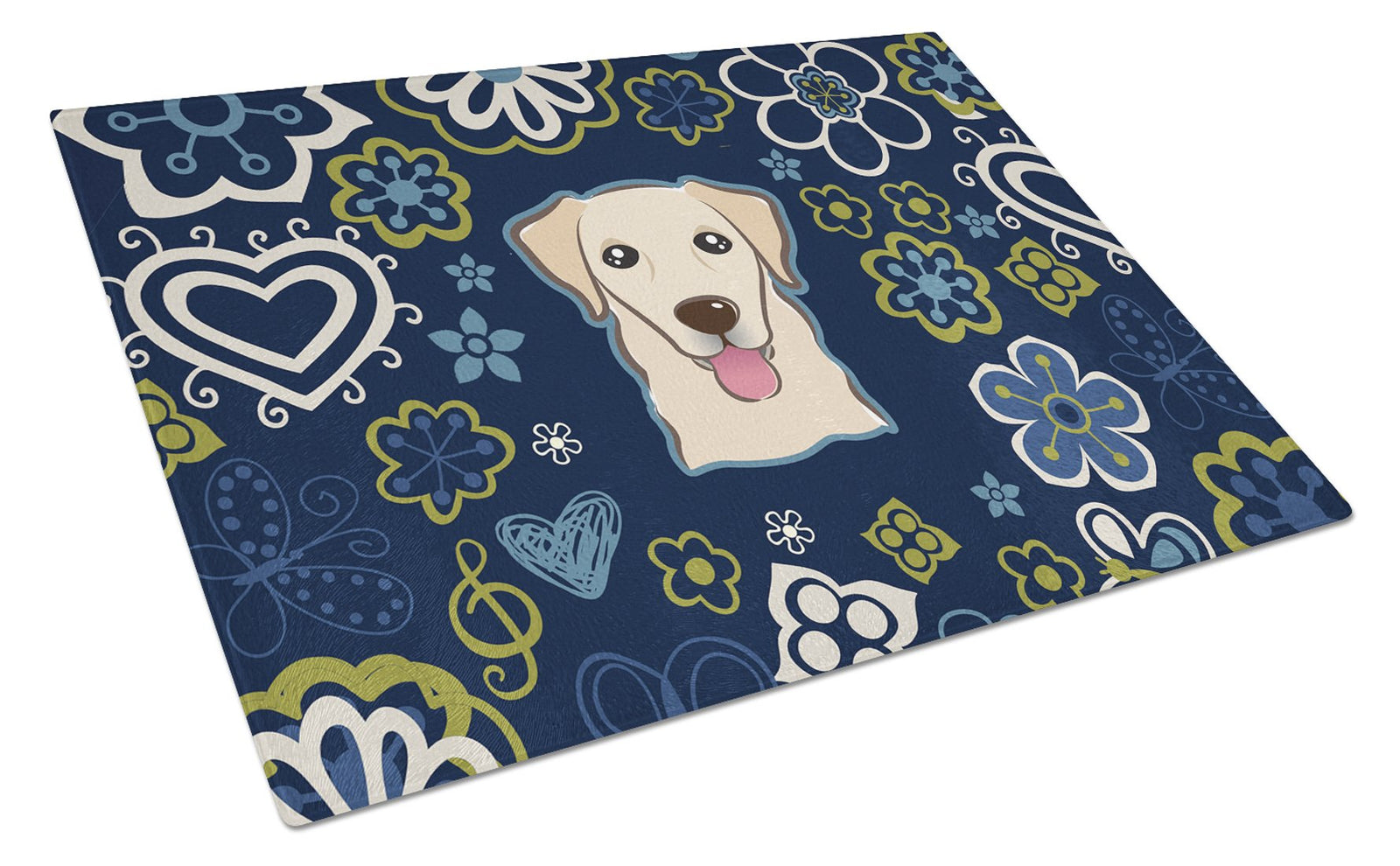 Blue Flowers Golden Retriever Glass Cutting Board Large BB5103LCB by Caroline's Treasures