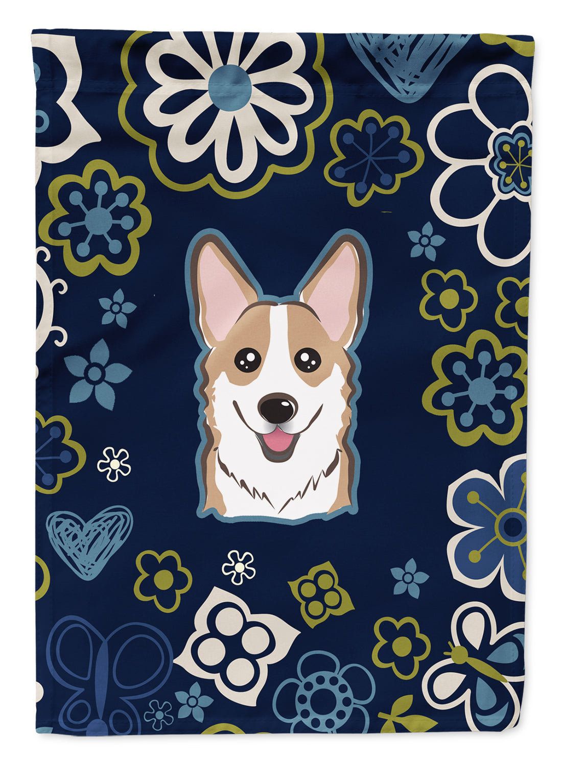 Blue Flowers Sable Corgi Flag Garden Size BB5104GF  the-store.com.