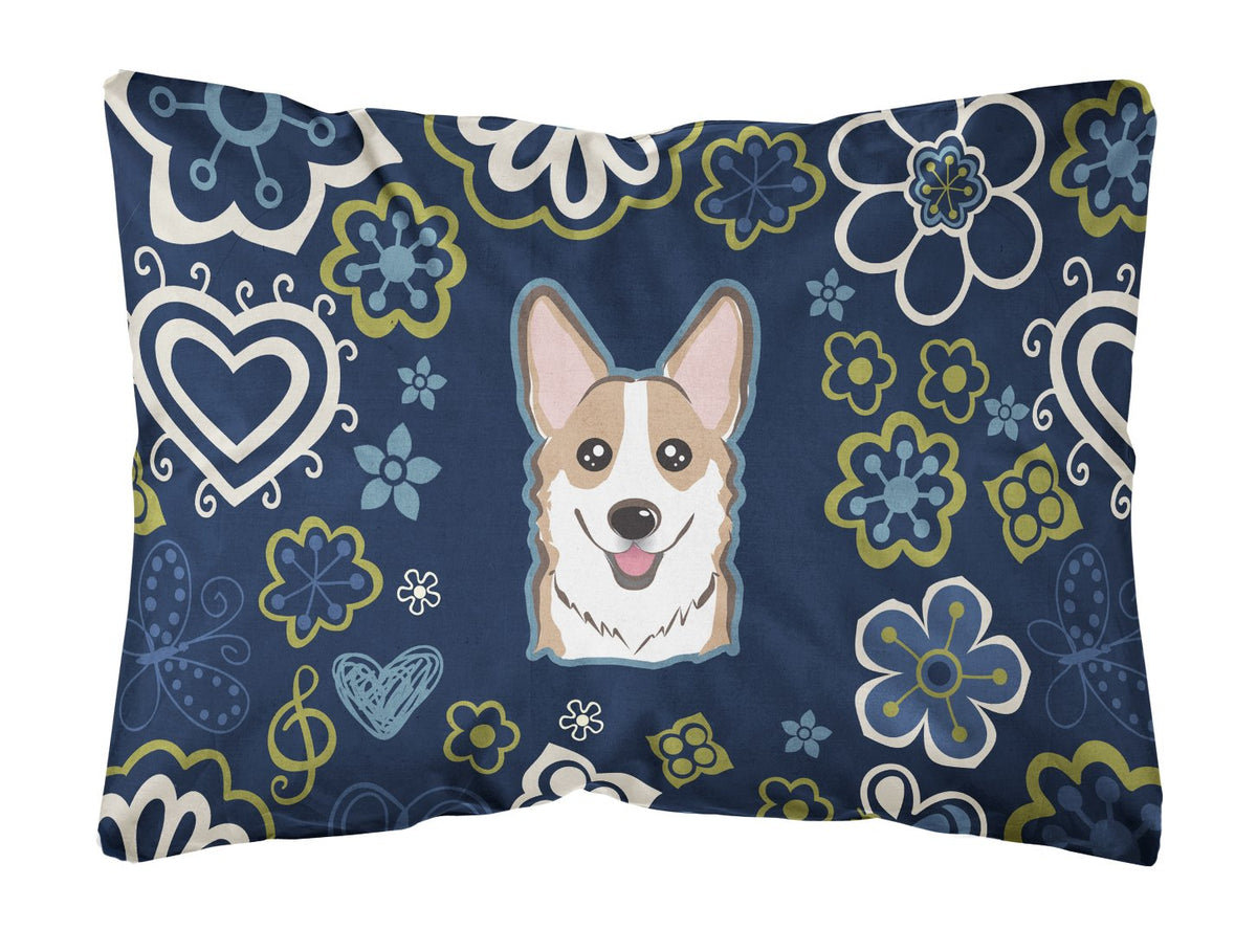 Blue Flowers Sable Corgi Canvas Fabric Decorative Pillow BB5104PW1216 by Caroline&#39;s Treasures