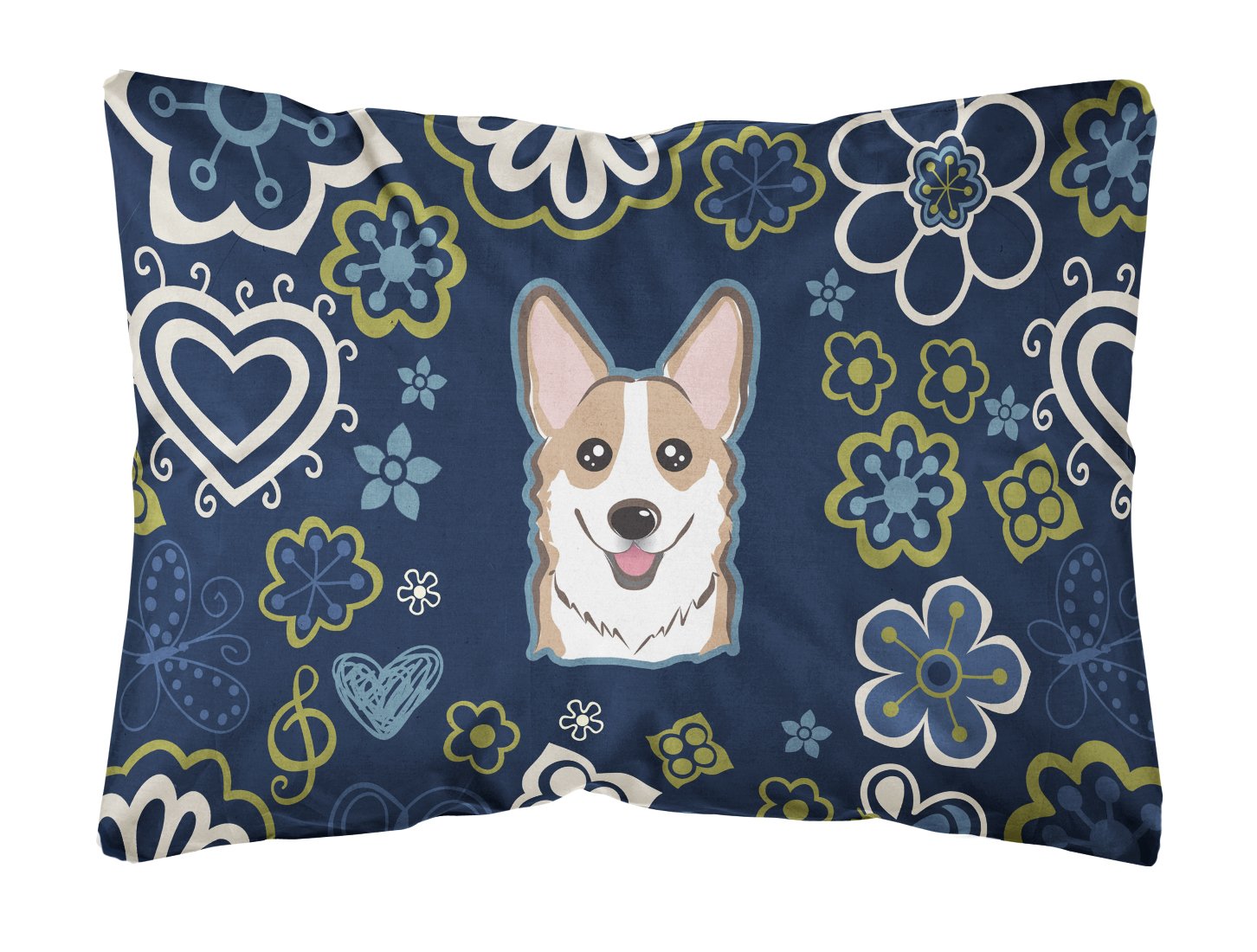 Blue Flowers Sable Corgi Canvas Fabric Decorative Pillow BB5104PW1216 by Caroline's Treasures