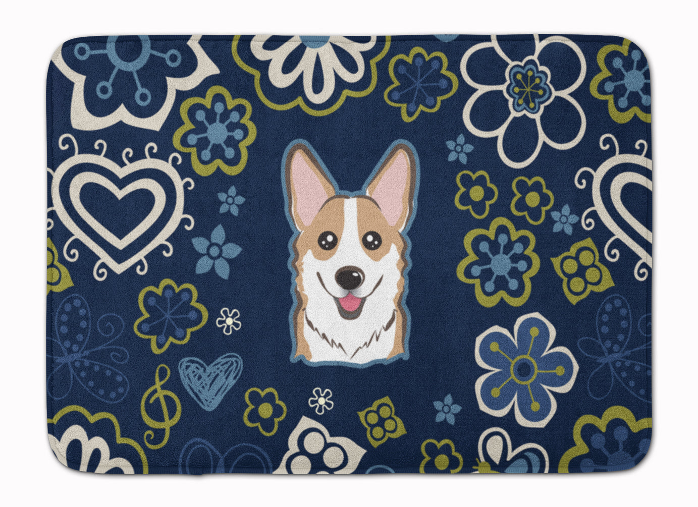 Blue Flowers Sable Corgi Machine Washable Memory Foam Mat BB5104RUG - the-store.com