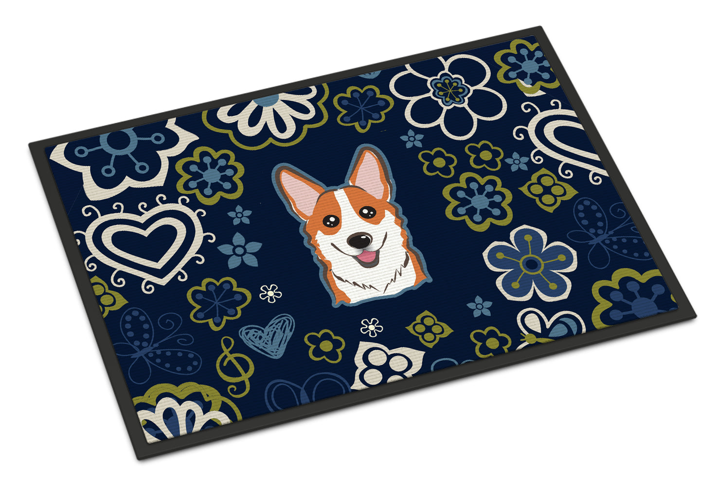 Blue Flowers Red Corgi Indoor or Outdoor Mat 18x27 BB5105MAT - the-store.com