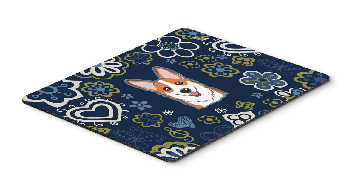 Blue Flowers Red Corgi Mouse Pad, Hot Pad or Trivet BB5105MP by Caroline&#39;s Treasures