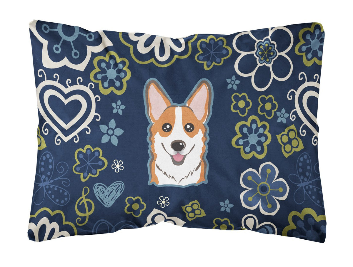 Blue Flowers Red Corgi Canvas Fabric Decorative Pillow BB5105PW1216 by Caroline&#39;s Treasures