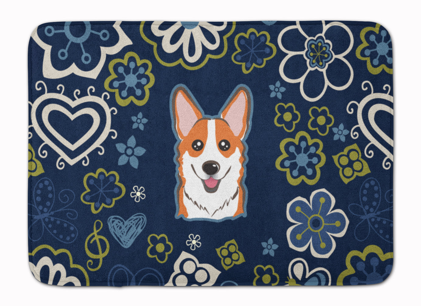 Blue Flowers Red Corgi Machine Washable Memory Foam Mat BB5105RUG - the-store.com