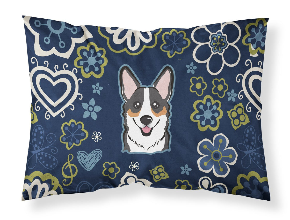 Blue Flowers Tricolor Corgi Fabric Standard Pillowcase BB5106PILLOWCASE by Caroline&#39;s Treasures