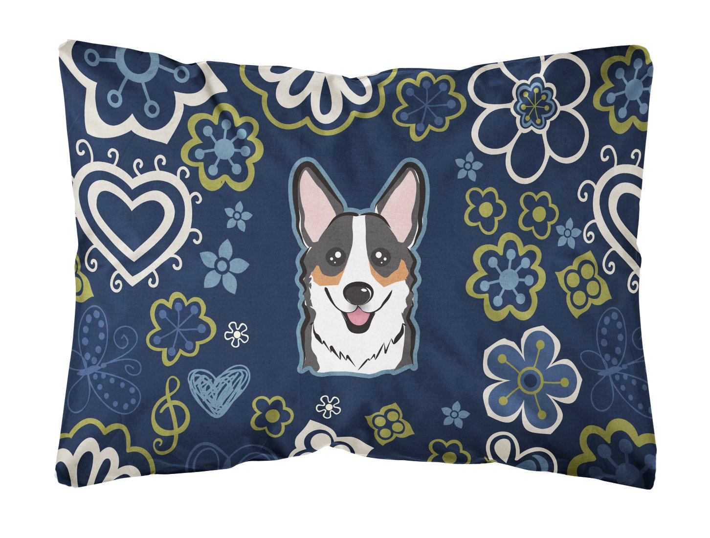 Blue Flowers Tricolor Corgi Canvas Fabric Decorative Pillow BB5106PW1216 by Caroline's Treasures