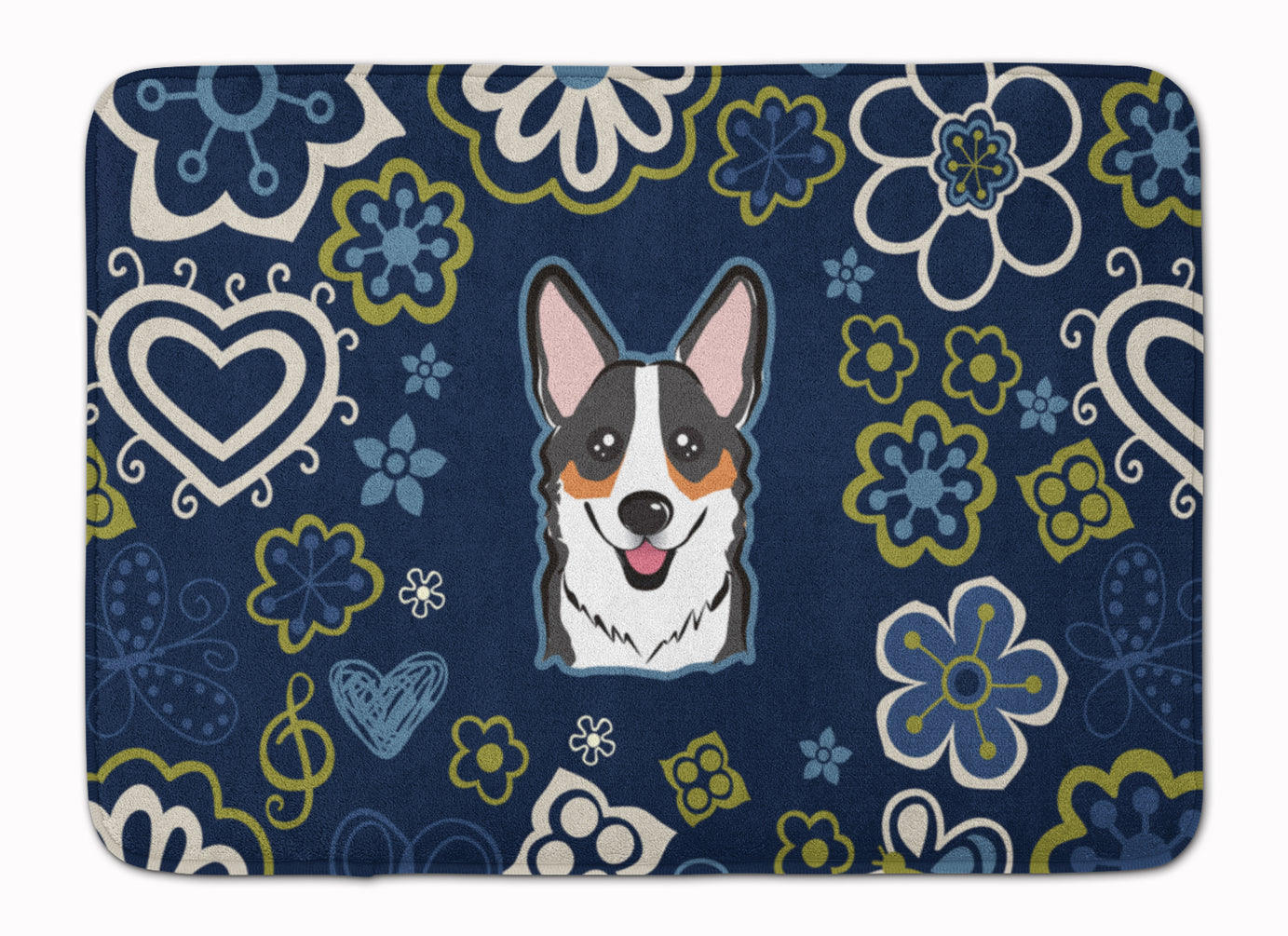 Blue Flowers Tricolor Corgi Machine Washable Memory Foam Mat BB5106RUG - the-store.com