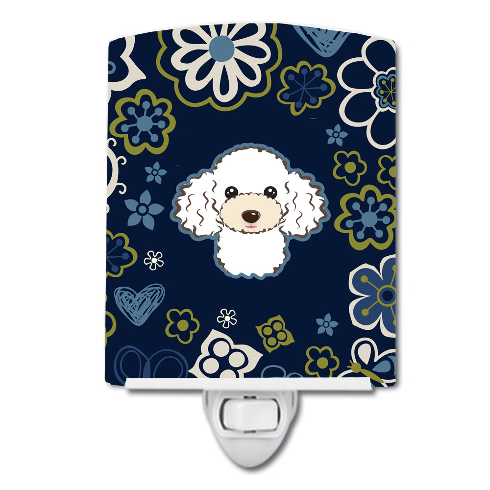 Blue Flowers White Poodle Ceramic Night Light BB5108CNL - the-store.com