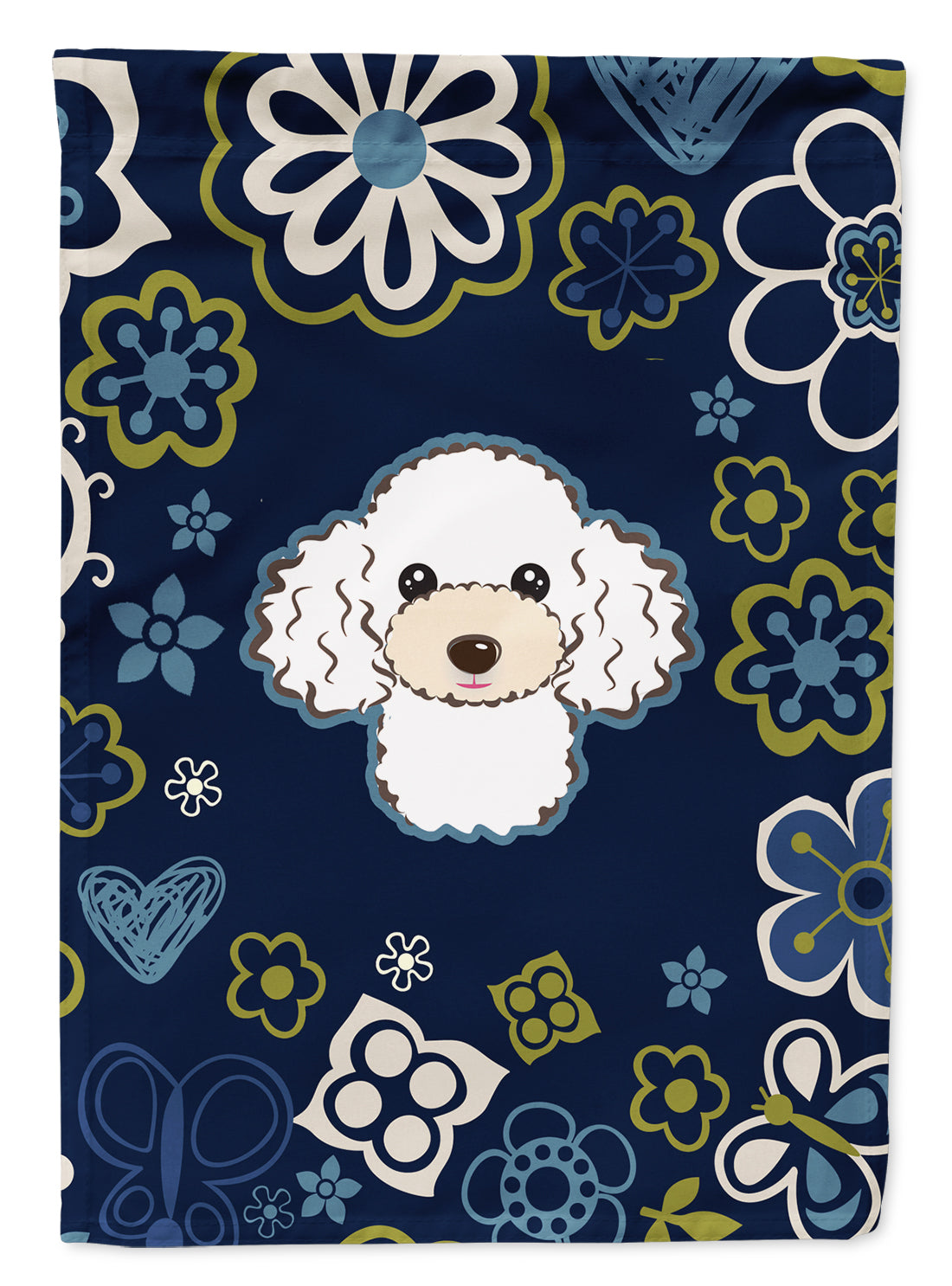 Blue Flowers White Poodle Flag Garden Size BB5108GF  the-store.com.