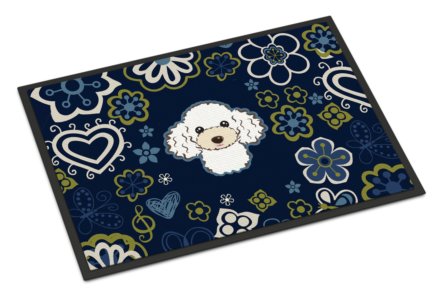 Blue Flowers White Poodle Indoor or Outdoor Mat 24x36 BB5108JMAT by Caroline's Treasures