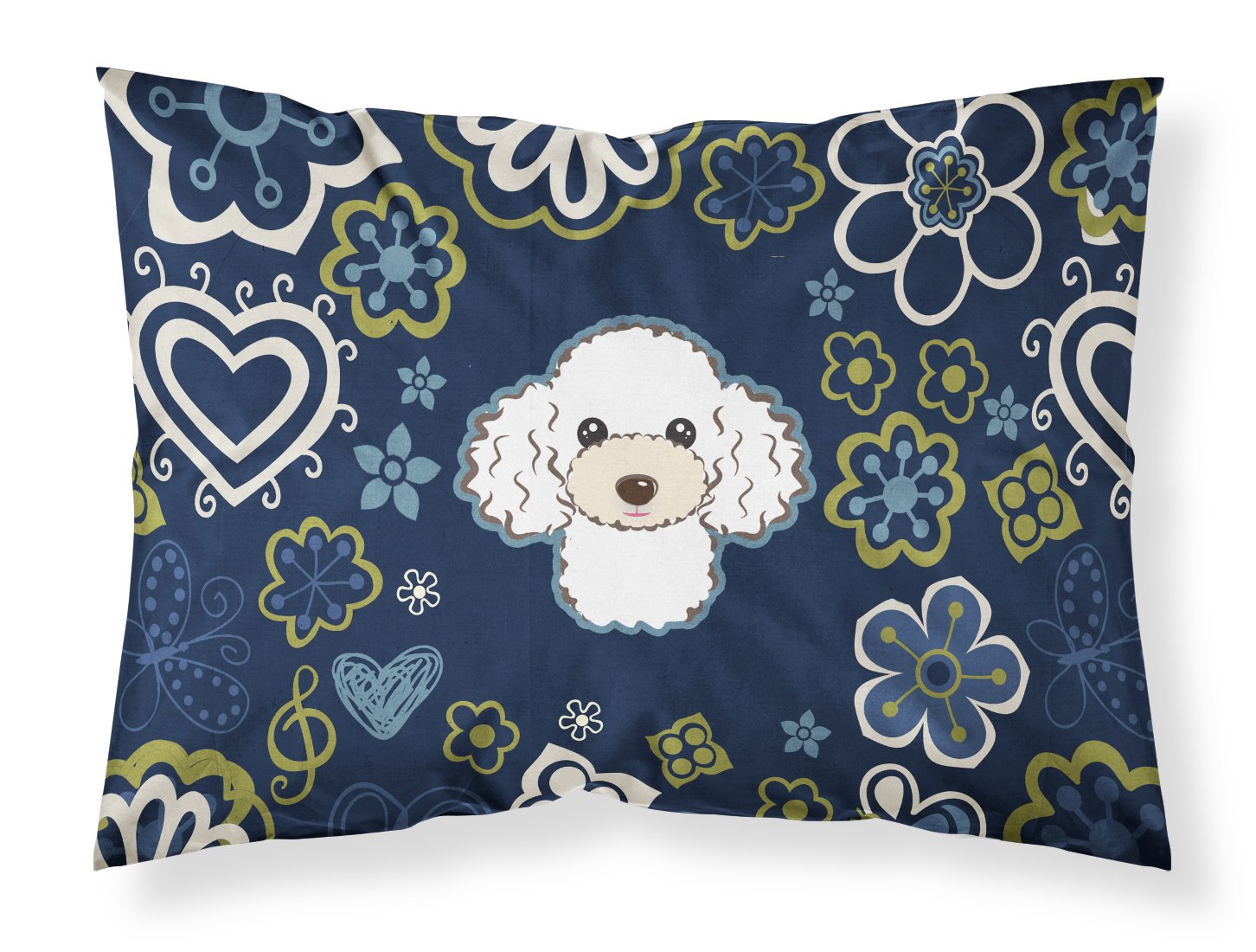 Blue Flowers White Poodle Fabric Standard Pillowcase BB5108PILLOWCASE by Caroline's Treasures