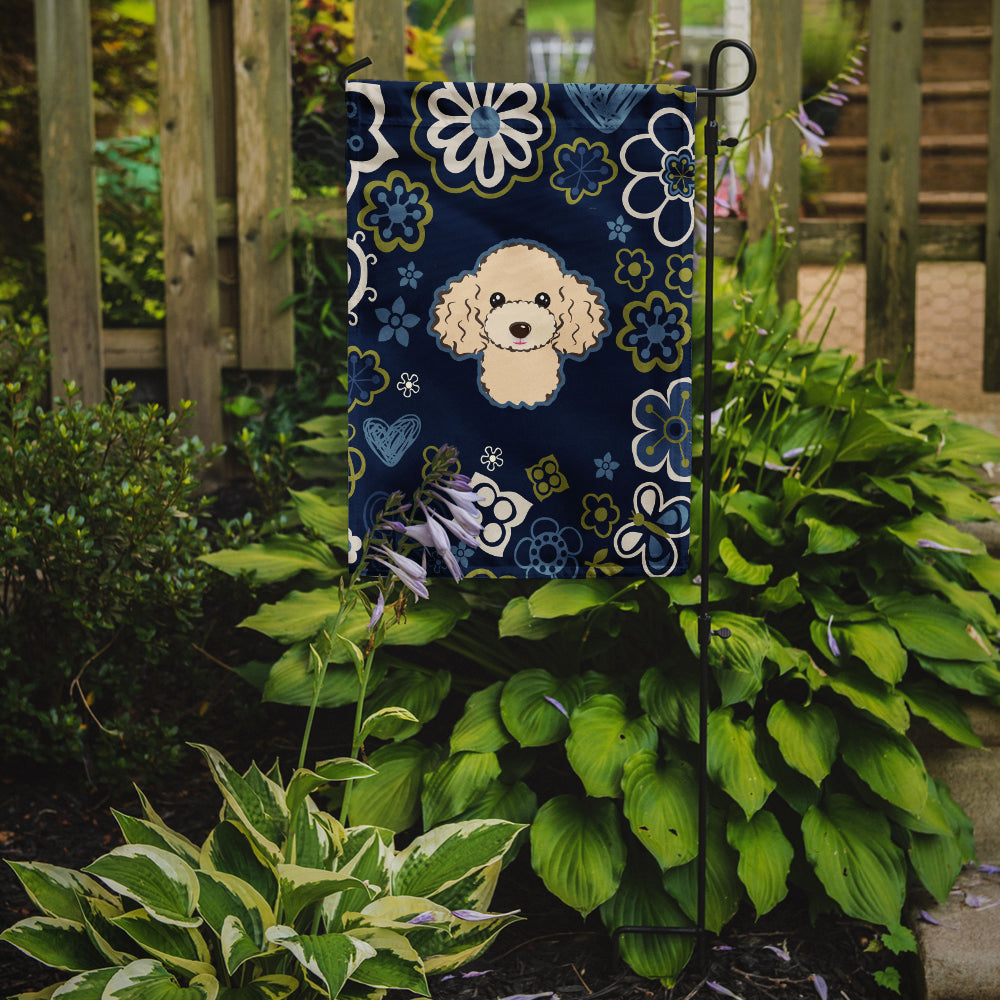 Blue Flowers Buff Poodle Flag Garden Size  the-store.com.