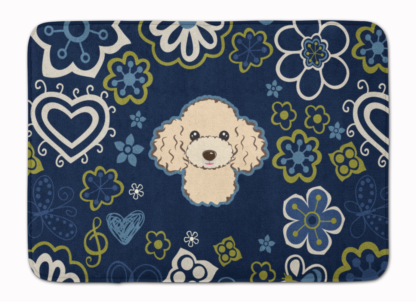 Blue Flowers Buff Poodle Machine Washable Memory Foam Mat BB5109RUG - the-store.com