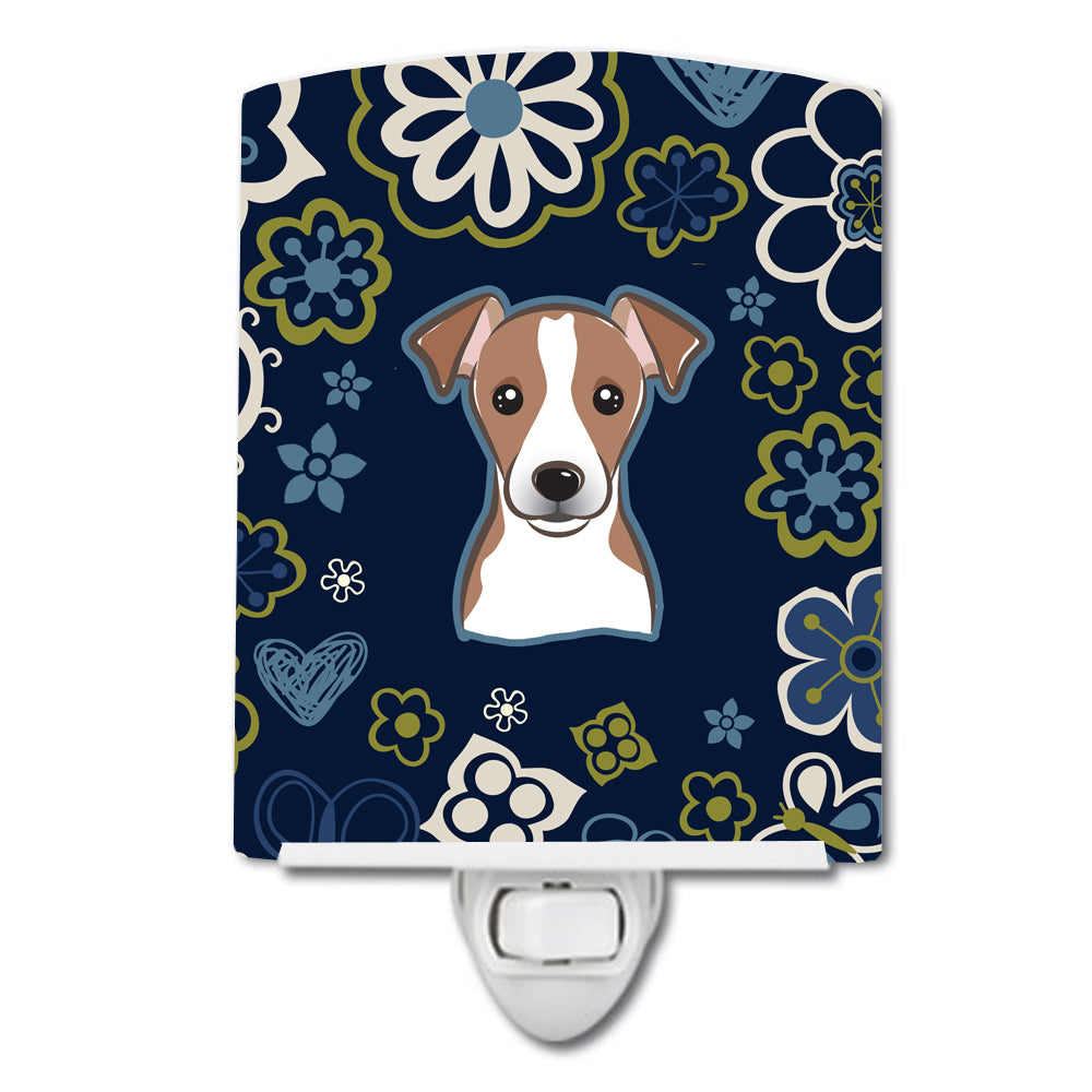 Blue Flowers Jack Russell Terrier Ceramic Night Light BB5111CNL - the-store.com