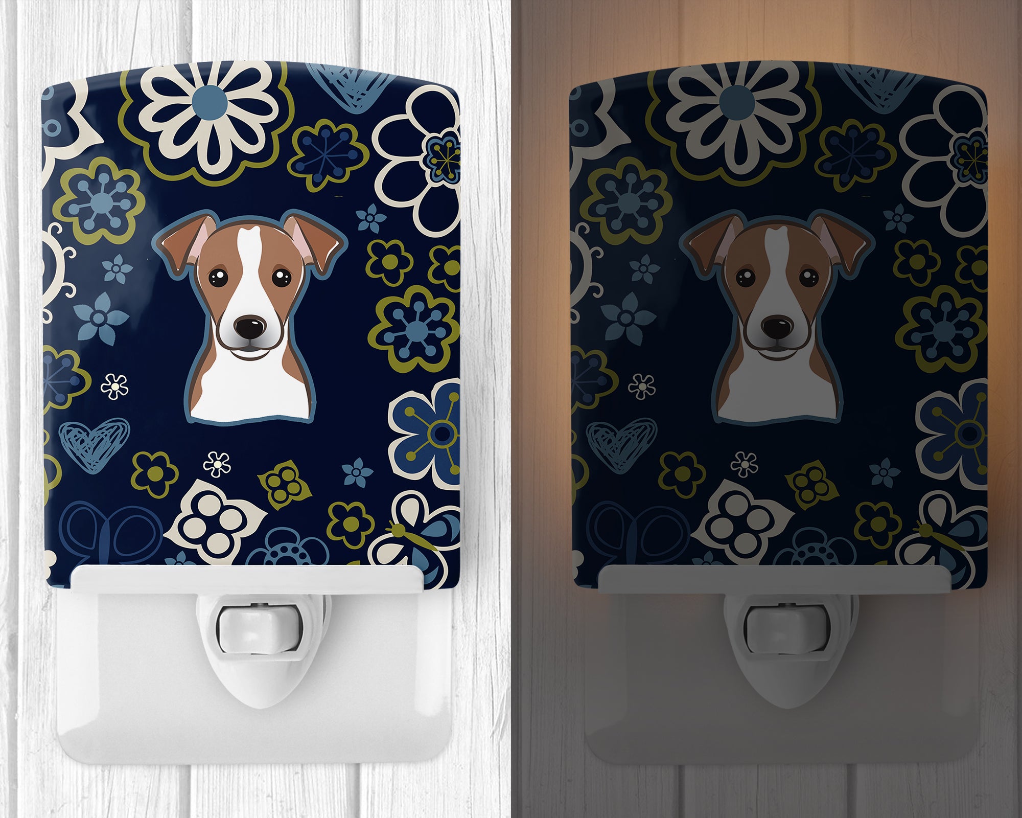 Blue Flowers Jack Russell Terrier Ceramic Night Light BB5111CNL - the-store.com