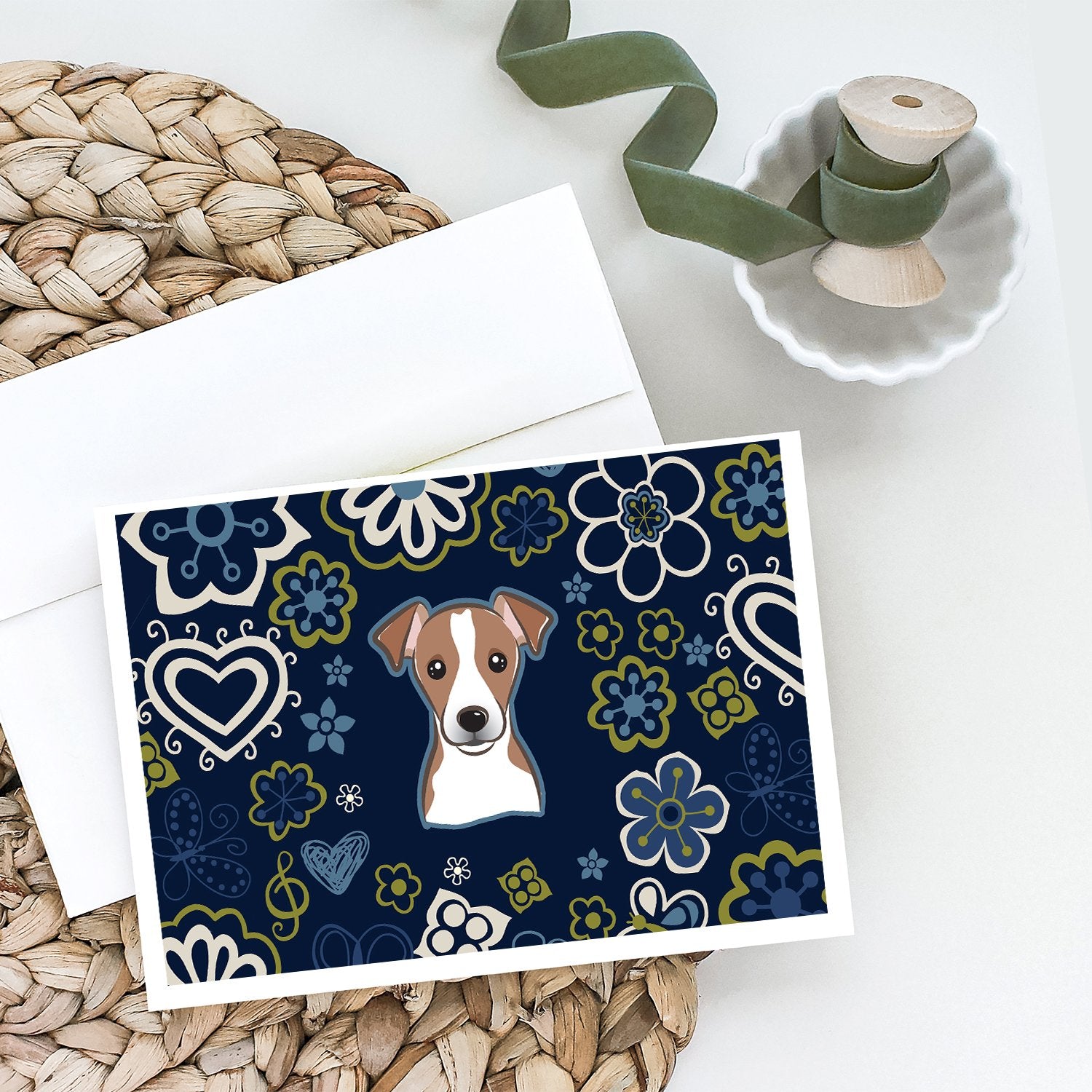 Buy this Blue Flowers Jack Russell Terrier Greeting Cards and Envelopes Pack of 8