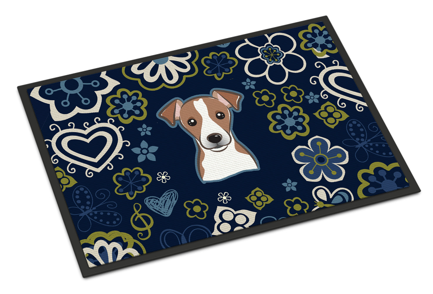 Blue Flowers Jack Russell Terrier Indoor or Outdoor Mat 18x27 BB5111MAT - the-store.com