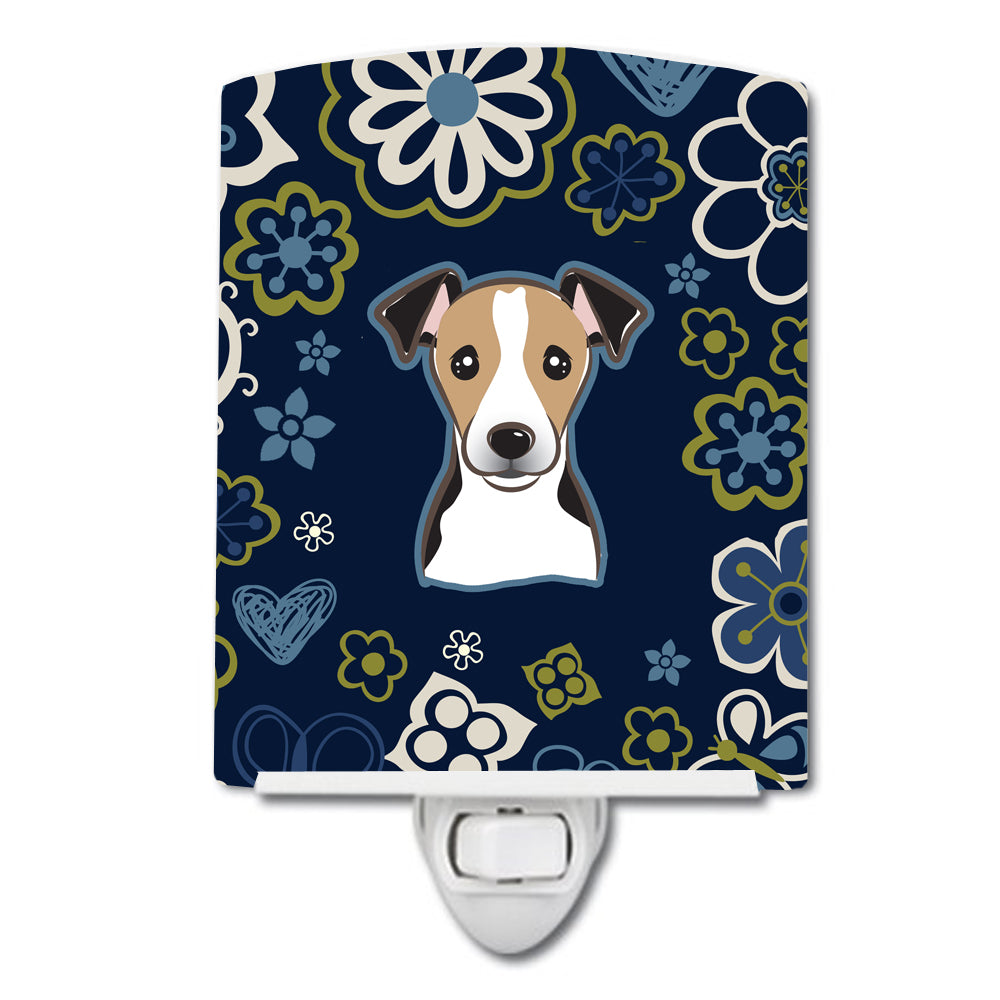 Blue Flowers Jack Russell Terrier Ceramic Night Light BB5112CNL - the-store.com