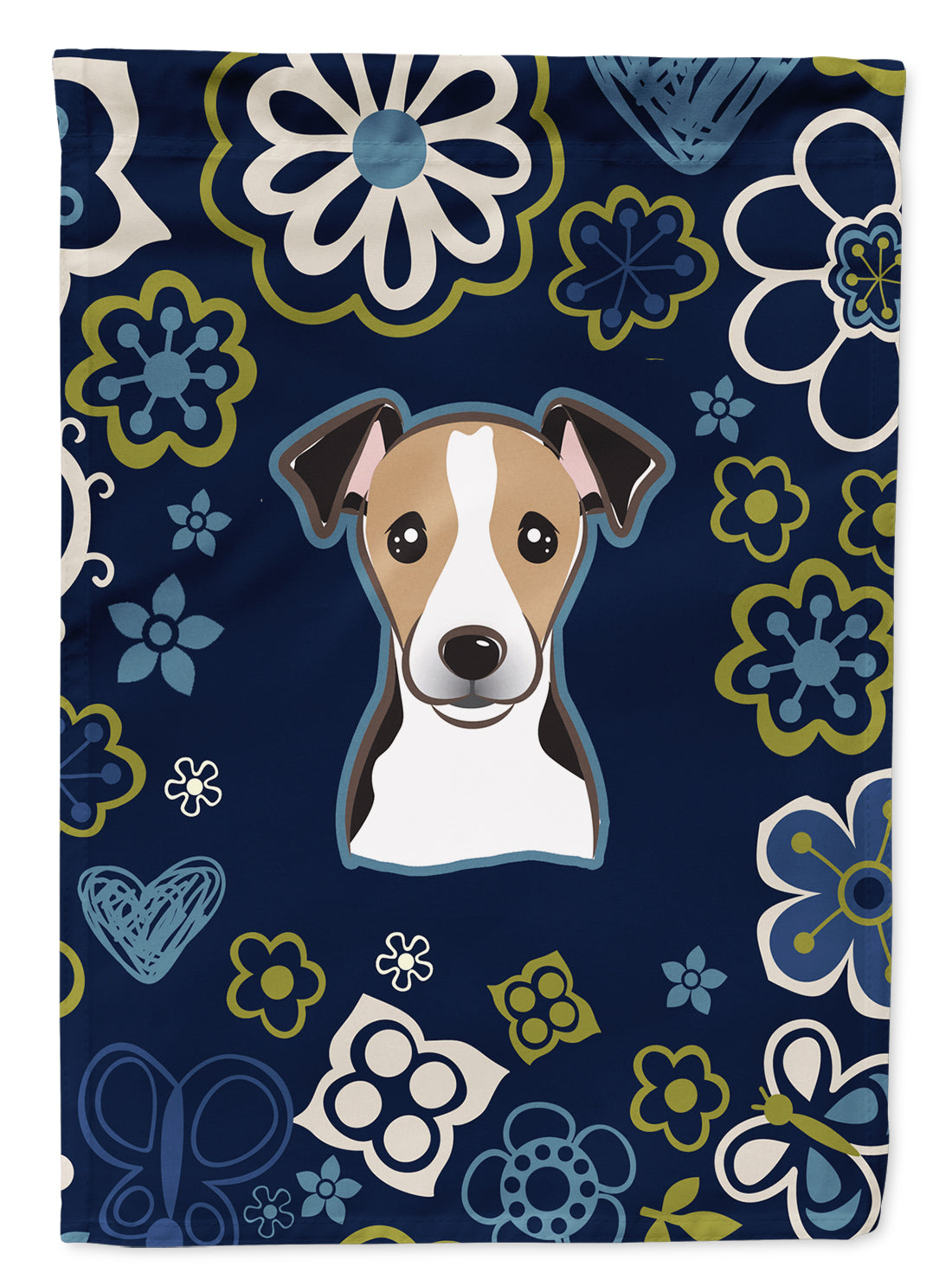 Blue Flowers Jack Russell Terrier Flag Garden Size BB5112GF  the-store.com.