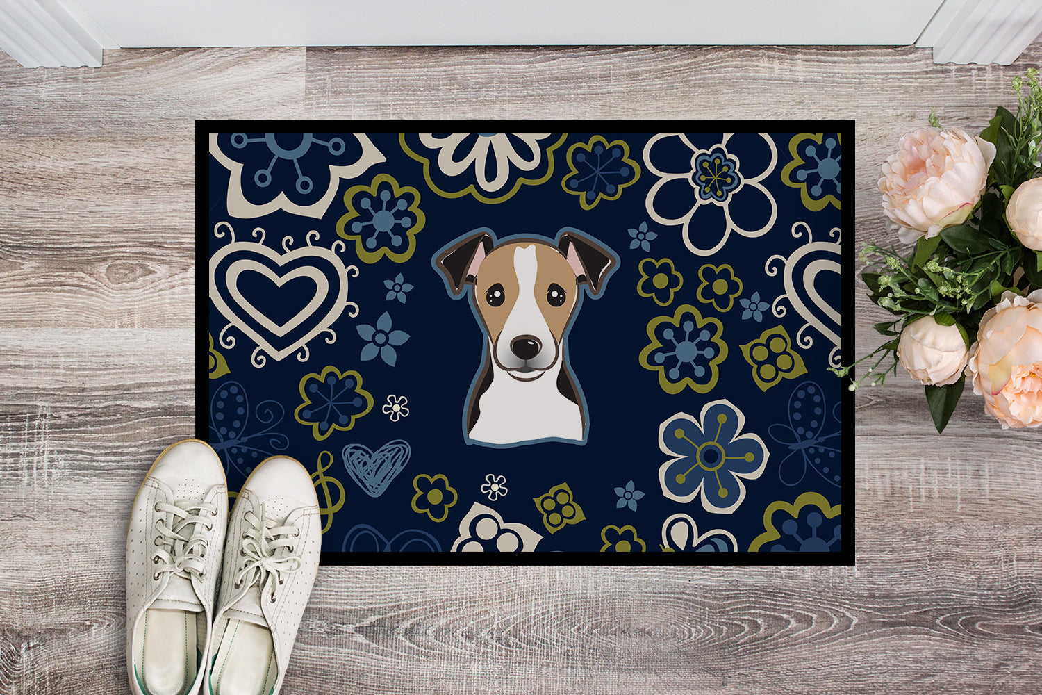 Blue Flowers Jack Russell Terrier Indoor or Outdoor Mat 18x27 BB5112MAT - the-store.com