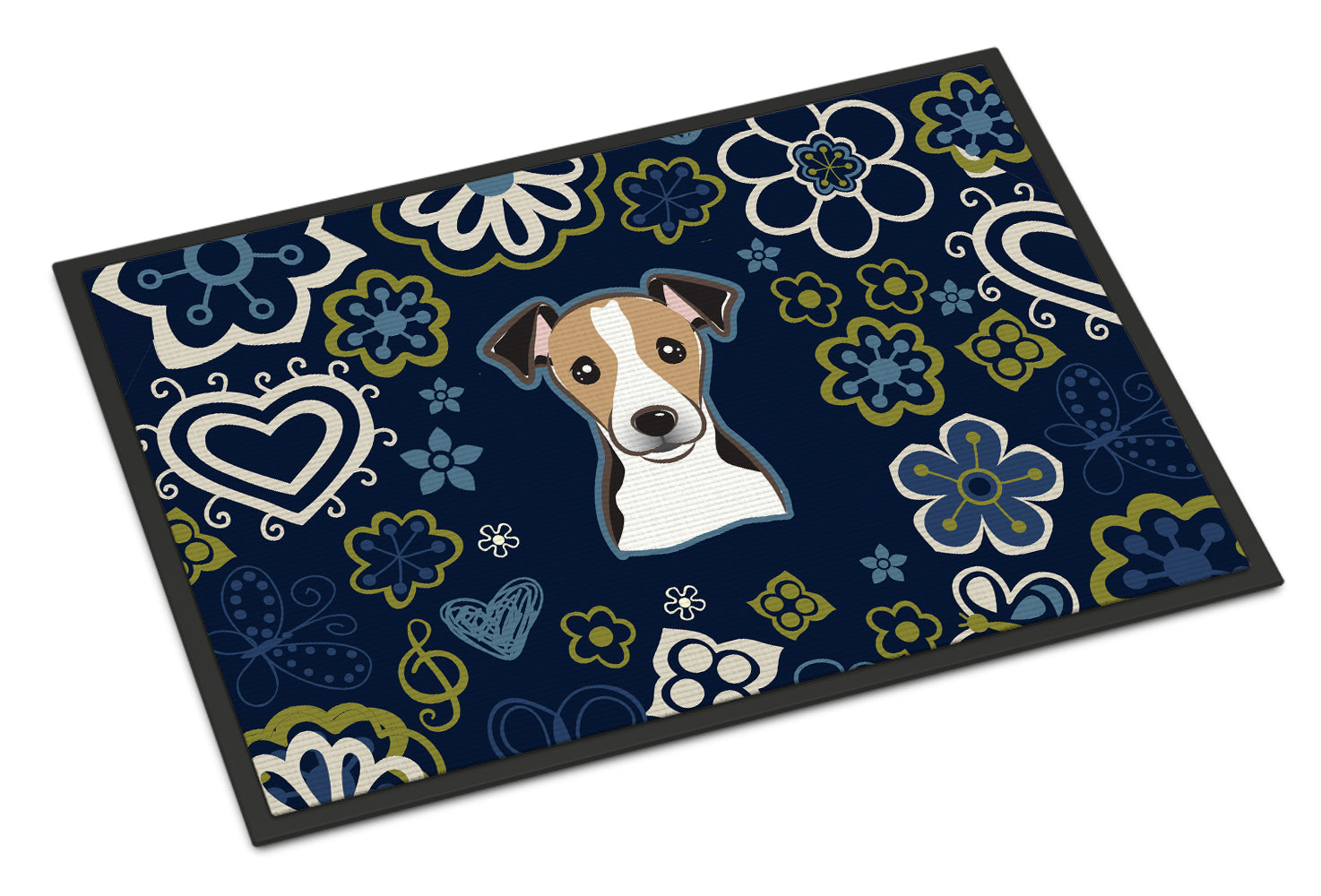 Blue Flowers Jack Russell Terrier Indoor or Outdoor Mat 18x27 BB5112MAT - the-store.com