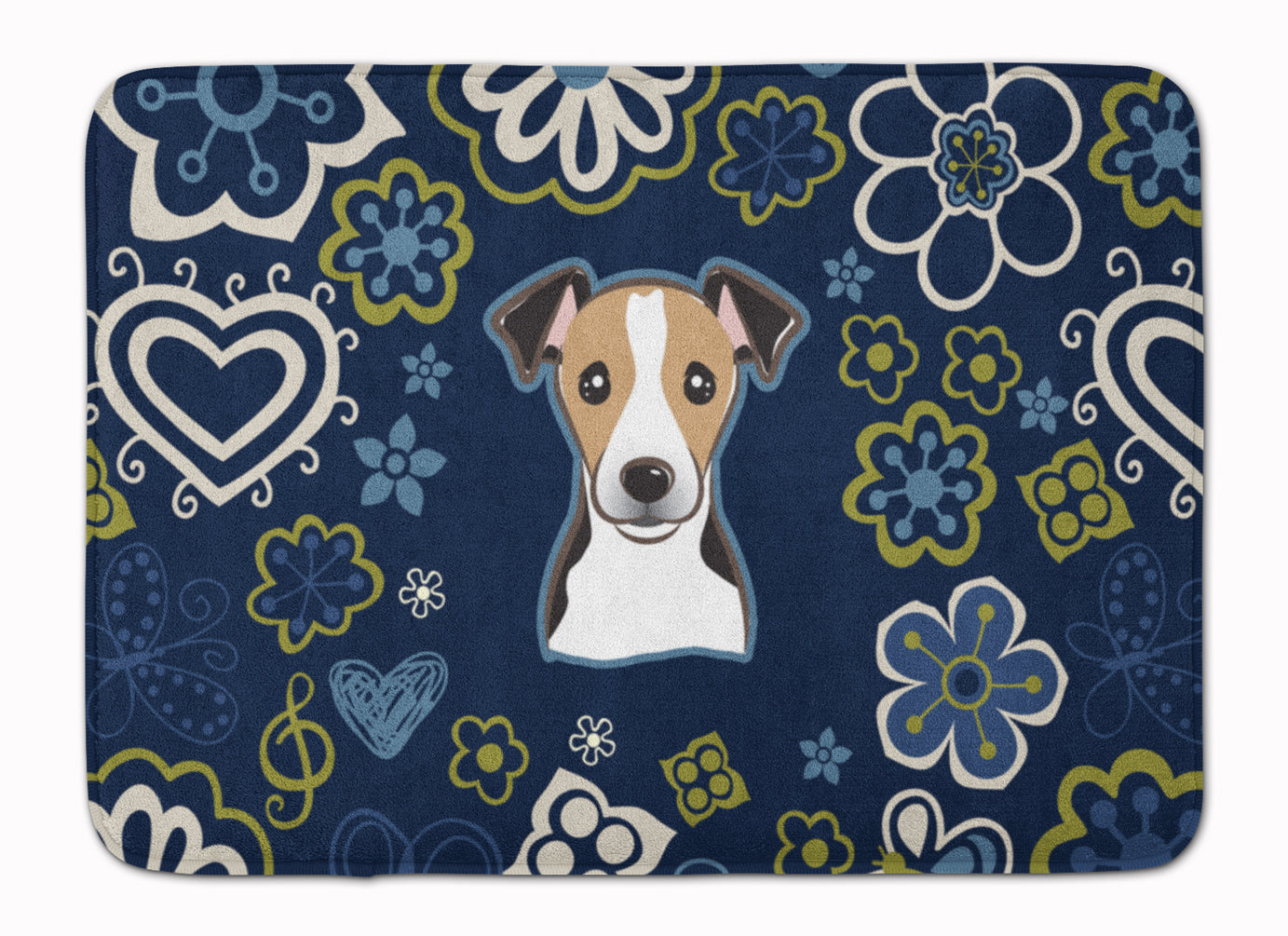 Blue Flowers Jack Russell Terrier Machine Washable Memory Foam Mat BB5112RUG - the-store.com